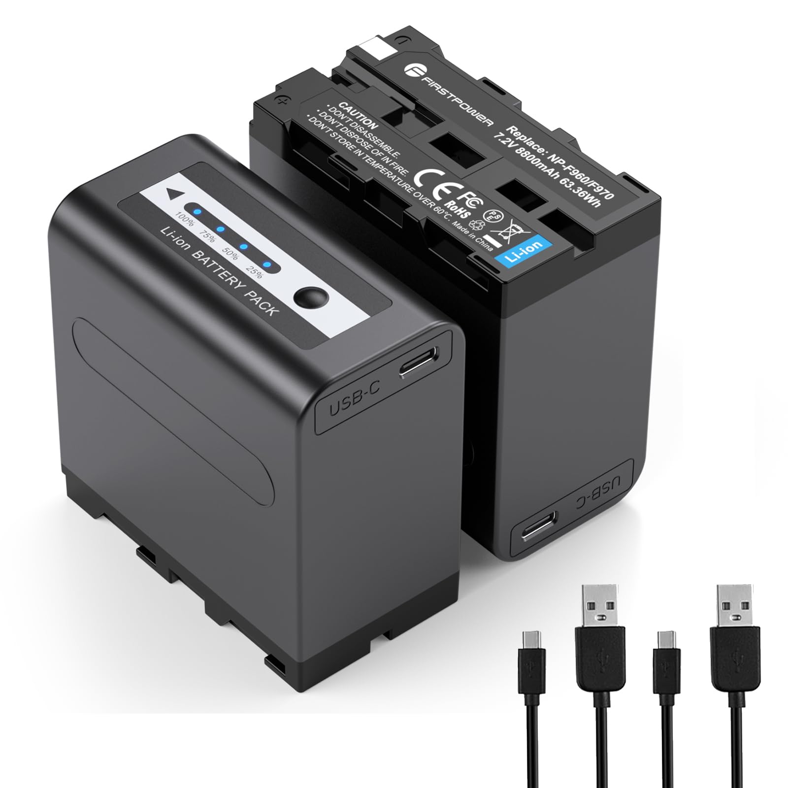 Amazon.com: FirstPower NP-F970 Battery 2-Pack 8800mAh with USB-C
